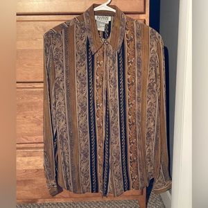 Allison Taylor 100% Silk Blouse Vintage (90s?) Gold Black size L